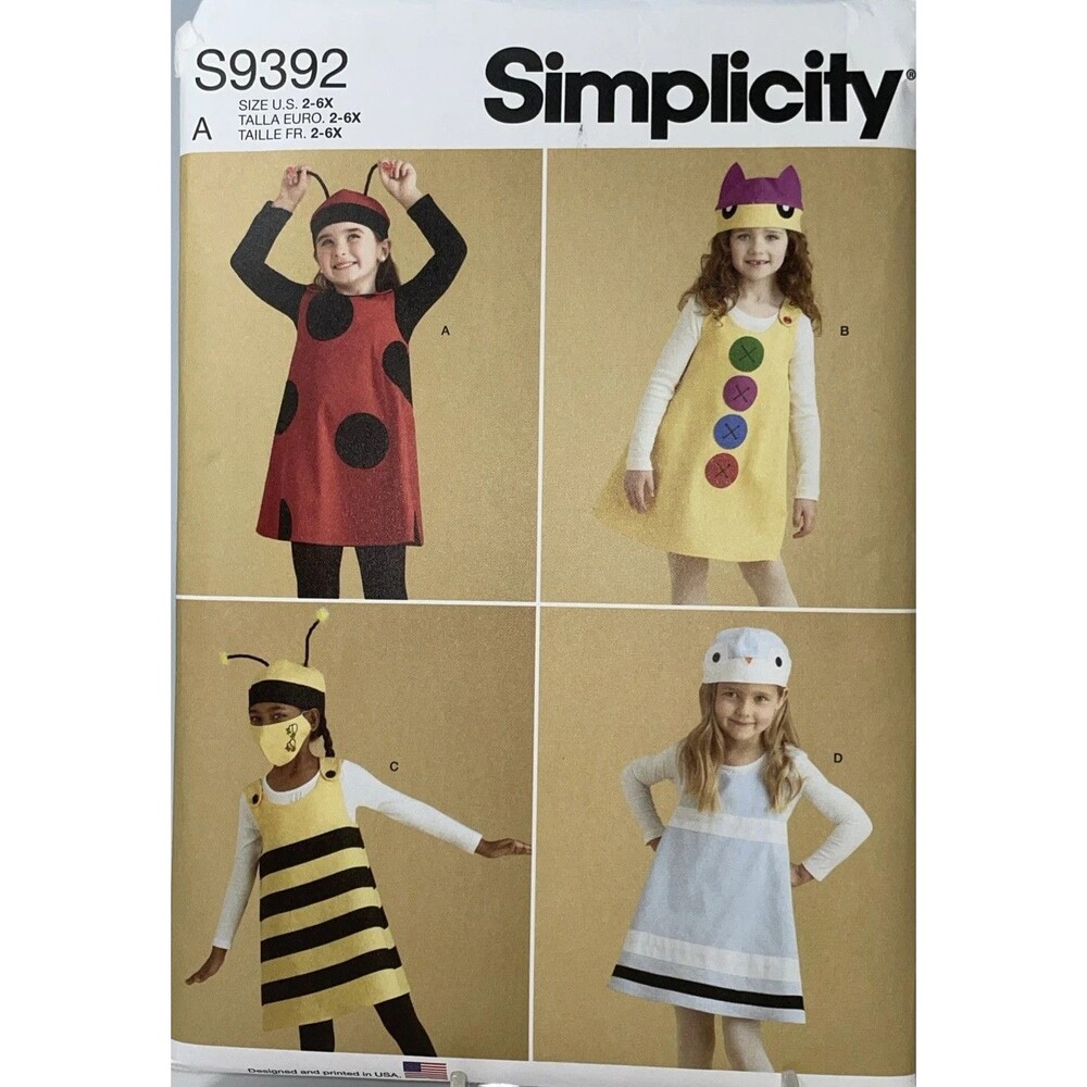 Simplicity S9392 Childrens Costume Pattern Jumper Dress Hat Mask Size 2-6X Craft